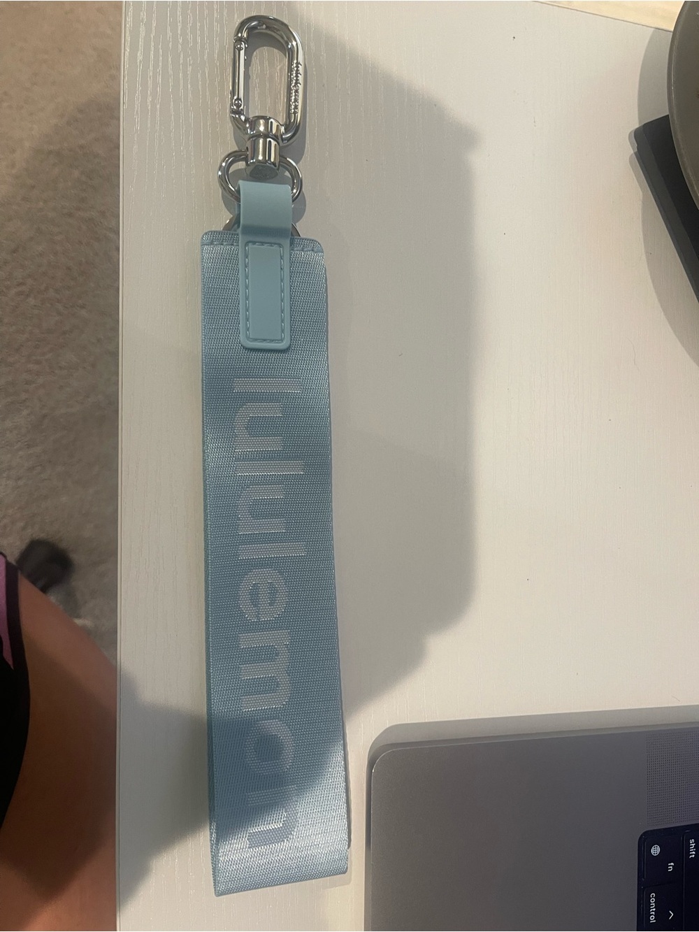 lululemon athletica Pale Blue Wrist Key Strap with Silver Clip